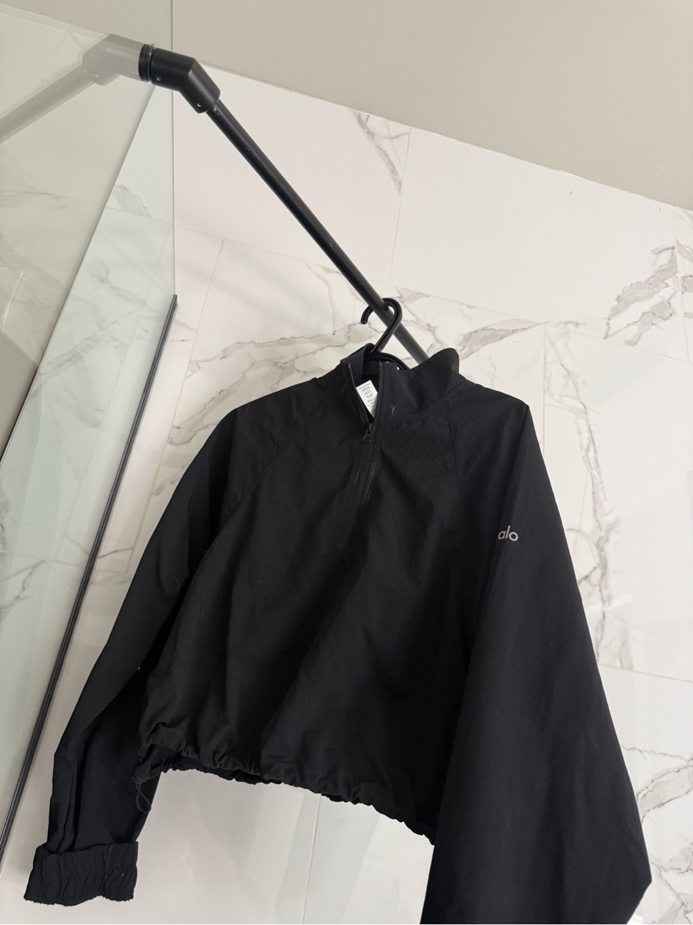 ALO Yoga Black Cropped Half-Zip Bomber Jacket